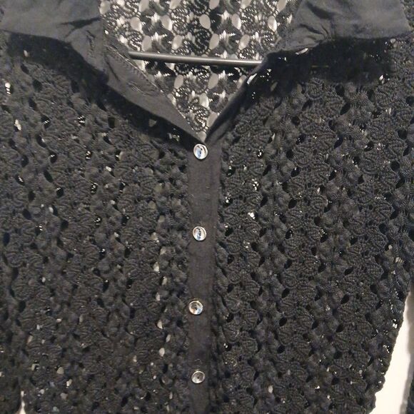 Black Lace Button-Up Blouse – Long Sleeve, Soft, Size Small – Romantic Look - Picture 3 of 9
